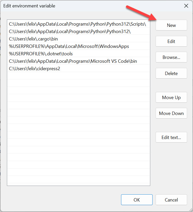 Click the new button